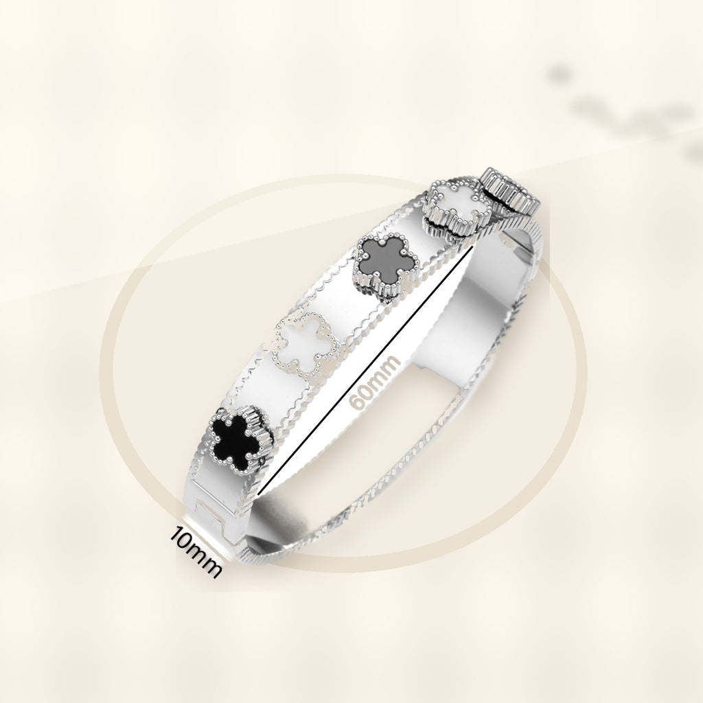 Fashionable Stainless Steel Clover Bracelet for Women with Mother-of-Pearl Inlay, Hypoallergenic Electroplated Finish, Geometric Oval Design styled ecommerce image for women