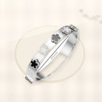 Fashionable Stainless Steel Clover Bracelet for Women with Mother-of-Pearl Inlay, Hypoallergenic Electroplated Finish, Geometric Oval Design styled ecommerce image for women