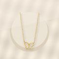 Butterfly Pendant Necklace in 316L Stainless Steel with Gold Electroplated for Women, Round Bead Chain, Animal-Inspired Minimalist Design - ivory marble minimal luxury product photo