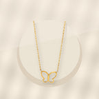 Butterfly Pendant Necklace in 316L Stainless Steel with Gold Electroplated for Women, Round Bead Chain, Animal-Inspired Minimalist Design - ivory marble minimal luxury product photo