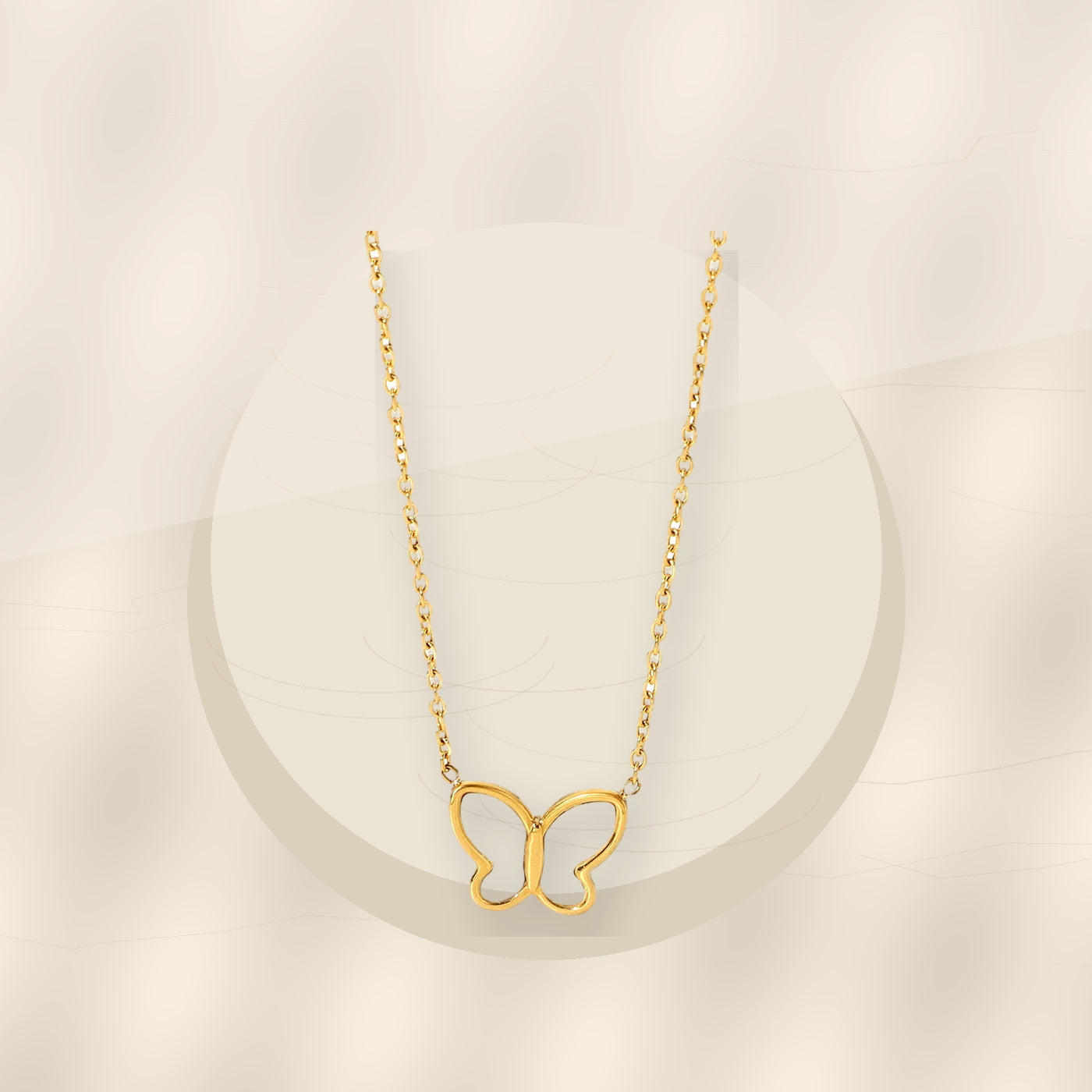 Butterfly Pendant Necklace in 316L Stainless Steel with Gold Electroplated for Women, Round Bead Chain, Animal-Inspired Minimalist Design - ivory marble minimal luxury product photo