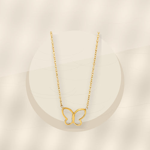 Butterfly Pendant Necklace in 316L Stainless Steel with Gold Electroplated for Women, Round Bead Chain, Animal-Inspired Minimalist Design - ivory marble minimal luxury product photo