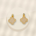 Elegant Four-Leaf Clover Earrings in 316L Stainless Steel with Gold Electroplated and Zircon Inlay, Floral and Geometric Design, Women's Fashion Jewelry - ivory marble minimal luxury product photo