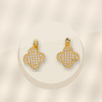 Elegant Four-Leaf Clover Earrings in 316L Stainless Steel with Gold Electroplated and Zircon Inlay, Floral and Geometric Design, Women's Fashion Jewelry - ivory marble minimal luxury product photo