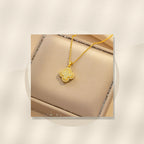 Minimalist Four-Leaf Clover Pendant Necklace for Women in 316L 316L Stainless Steel with Rhinestone Inlay and Polished Finish - ivory marble minimal luxury product photo
