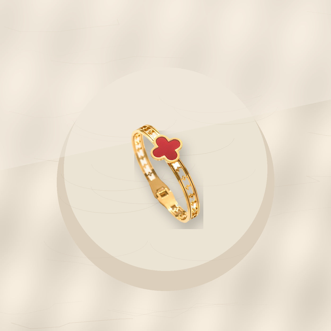 Minimalist Lucky Clover Shaped 316L 316L Stainless Steel Bracelet with Gold Electroplated for Women - ivory marble minimal luxury product photo