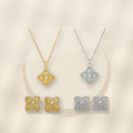 Minimalist Geometric Four-Sided Clover Pendant Necklace for Women in 316L 316L Stainless Steel with Rhinestone Inlay and Plated Finish - ivory marble minimal luxury product photo