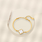 Fashionable Minimalist Four-Leaf Clover Bracelet for Women in 316L 316L Stainless Steel with Gold Electroplated Hypoallergenic Fade-Resistant Finish - ivory marble minimal luxury product photo