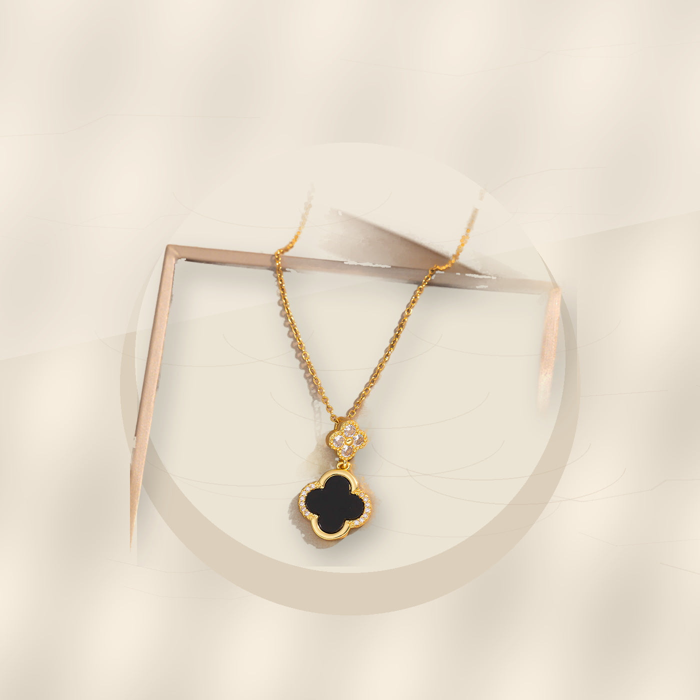 Luxury Style Clover-Shaped 316L 316L Stainless Steel Necklace and Earrings Set with Micro-Pavé Setting for Women and Men - ivory marble minimal luxury product photo