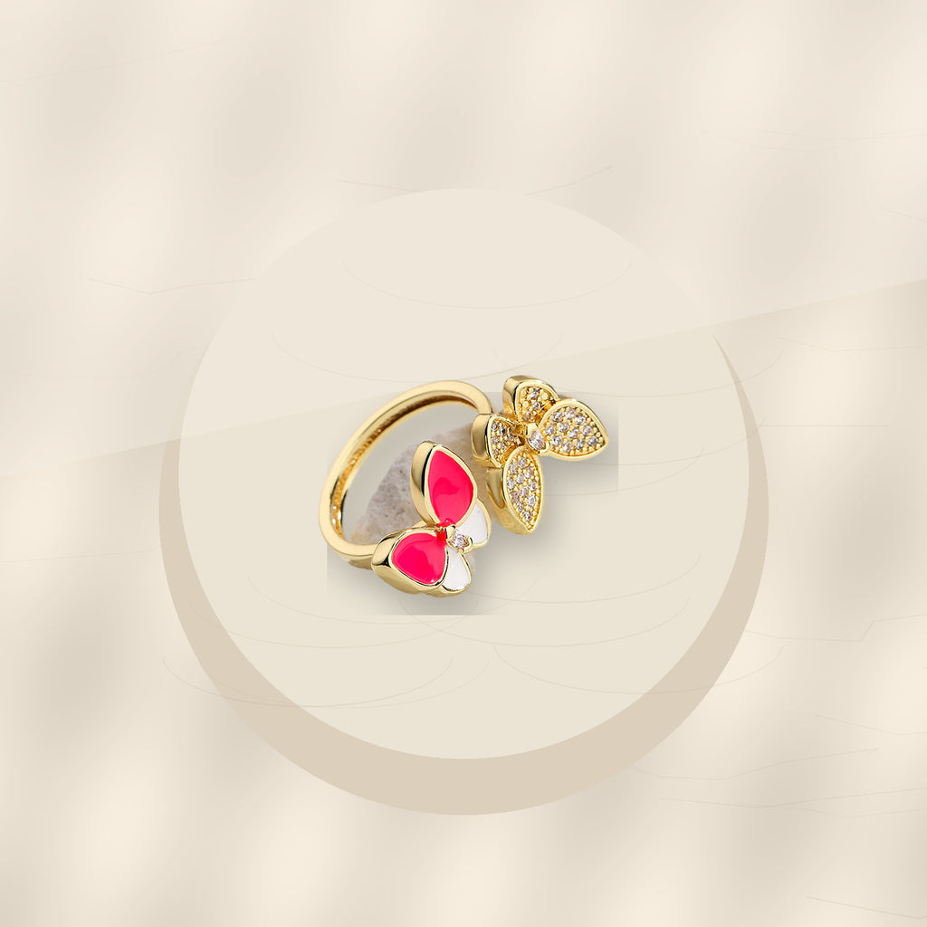Butterfly-Shaped Minimalist 316L Stainless Steel Ring with Gold Electroplated and Micro-Pave Zirconia Accents for Women - ivory marble minimal luxury product photo