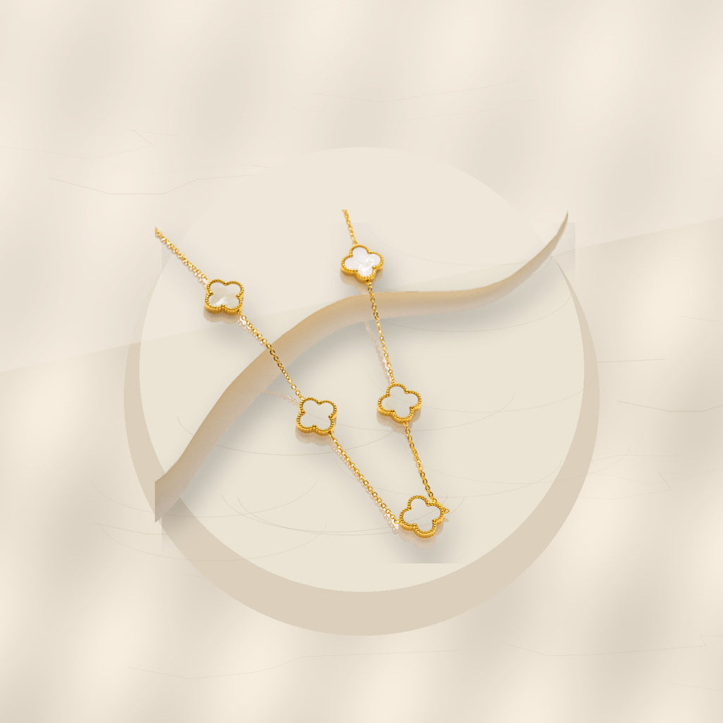 Luxury Gold Electroplated 316L 316L Stainless Steel Four-Leaf Clover Double-Sided Shell Necklace for Women - ivory marble minimal luxury product photo