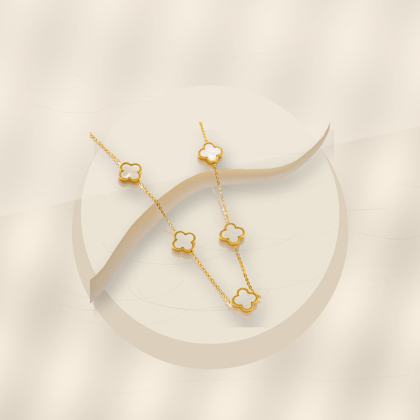 Luxury Gold Electroplated 316L 316L Stainless Steel Four-Leaf Clover Double-Sided Shell Necklace for Women - ivory marble minimal luxury product photo