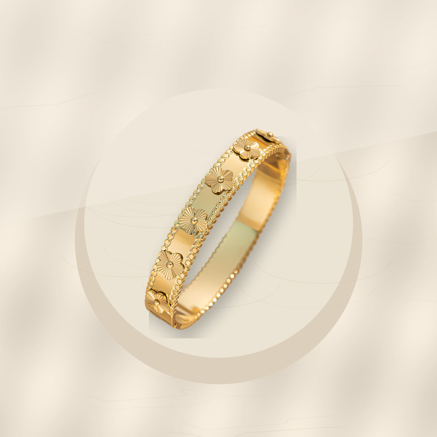 Vintage French-Style 316L 316L Stainless Steel Gold Electroplated Floral Bracelet for Women with Hypoallergenic Finish - ivory marble minimal luxury product photo