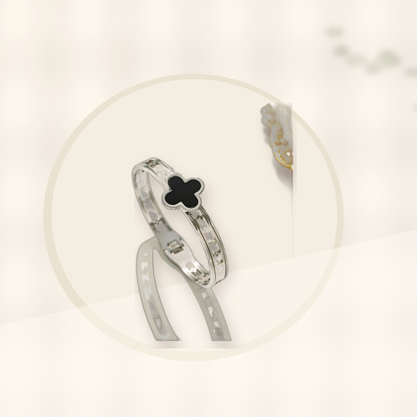 Minimalist Lucky Clover Shaped Titanium Steel Bracelet with Vacuum Plating for Women styled ecommerce image for women