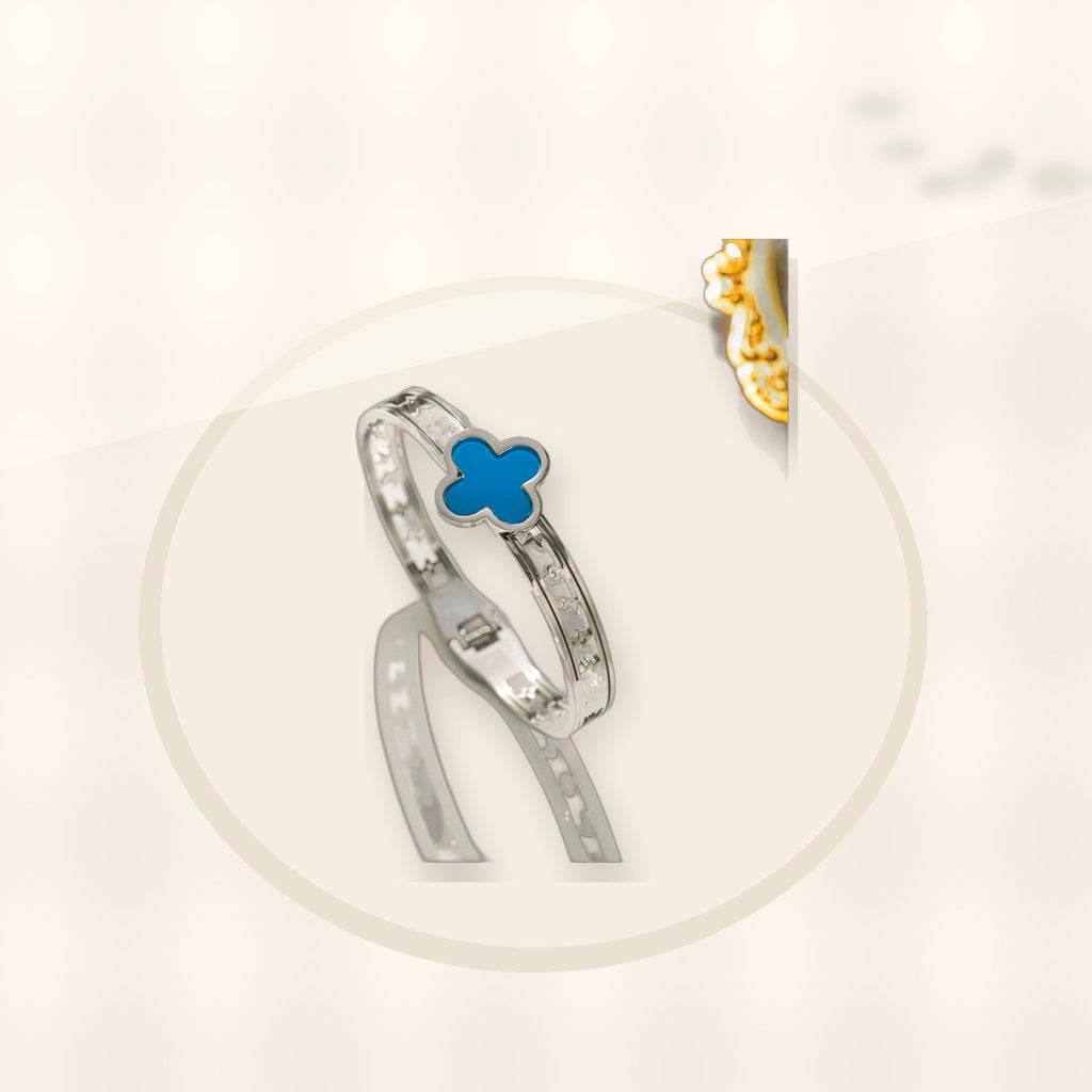 Minimalist Lucky Clover Shaped Titanium Steel Bracelet with Vacuum Plating for Women styled ecommerce image for women