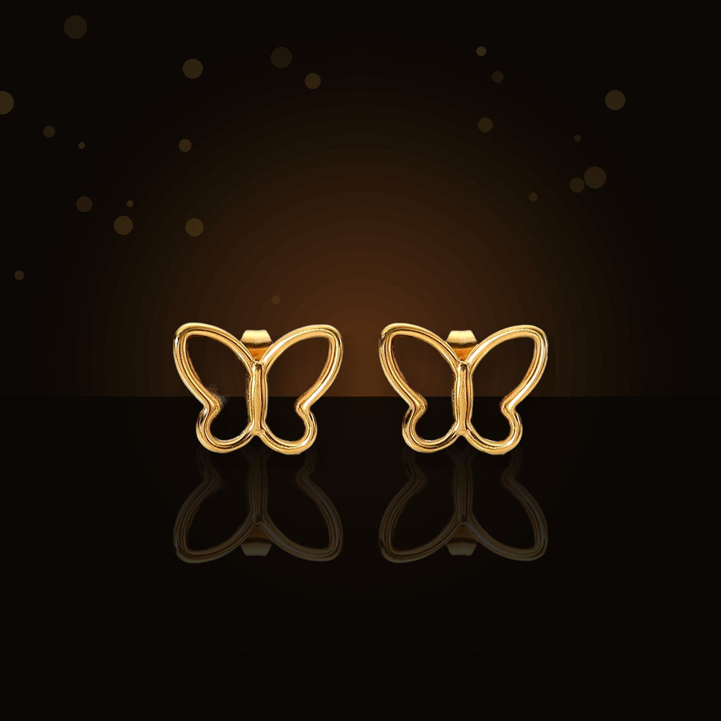 Elegant French Style Gold Electroplated 316L Stainless Steel Butterfly Stud Earrings for Women with Natural White Shell - dark glossy luxury campaign product photo