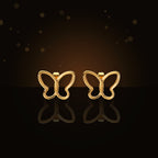 Elegant French Style Gold Electroplated 316L Stainless Steel Butterfly Stud Earrings for Women with Natural White Shell - dark glossy luxury campaign product photo