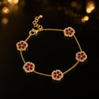 Elegant Floral Hand Chain for Women Made of 316L Stainless Steel with Zircon Inlay, Minimalist Luxury Style Bracelet for Daily Wear and Office Use - dark glossy luxury campaign product photo