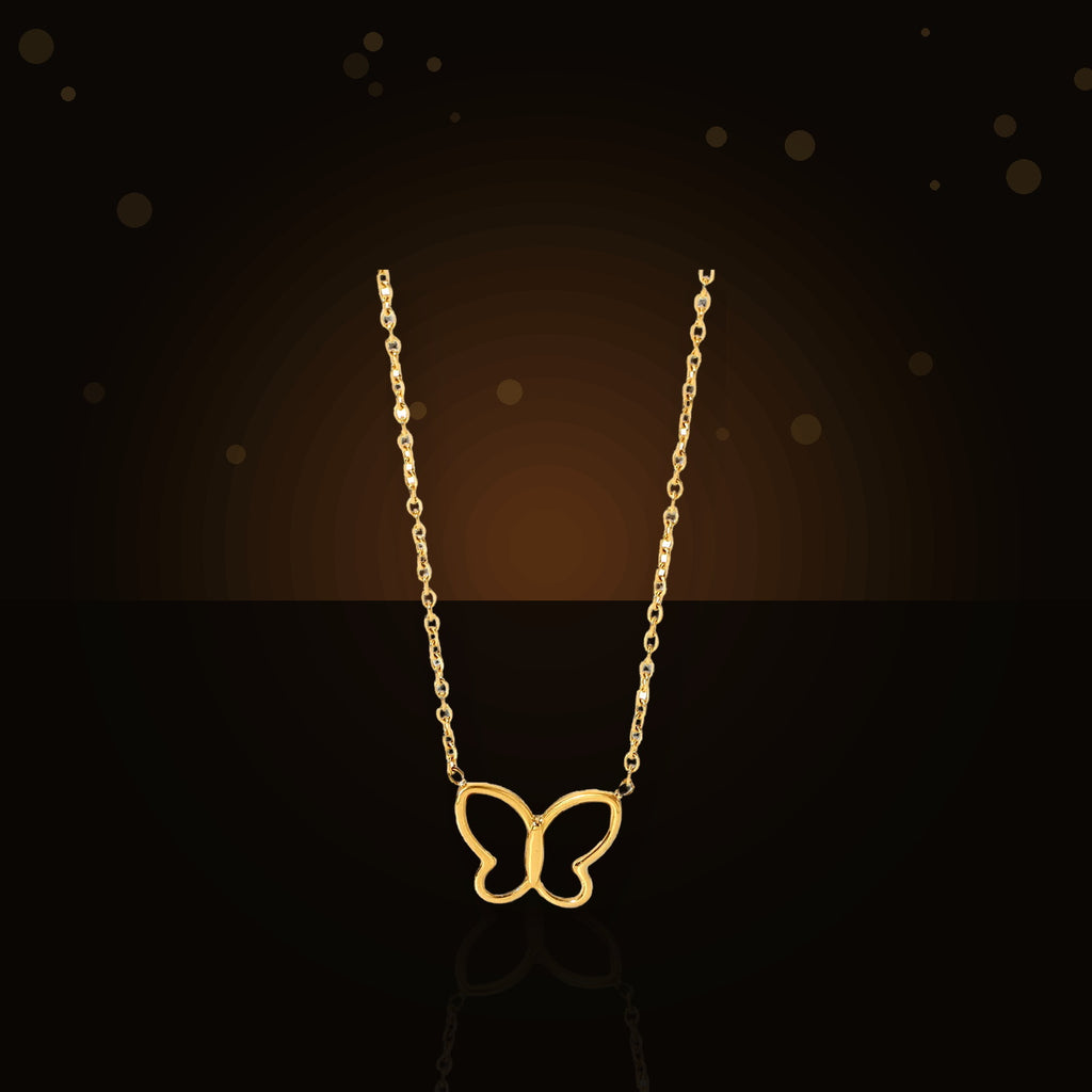 Butterfly Pendant Necklace in 316L Stainless Steel with Gold Electroplated for Women, Round Bead Chain, Animal-Inspired Minimalist Design - dark glossy luxury campaign product photo