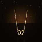 Butterfly Pendant Necklace in 316L Stainless Steel with Gold Electroplated for Women, Round Bead Chain, Animal-Inspired Minimalist Design - dark glossy luxury campaign product photo