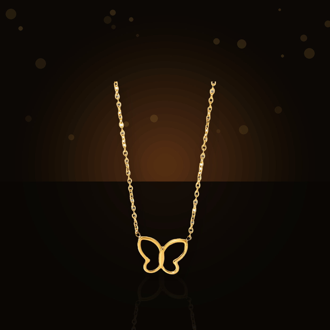 Butterfly Pendant Necklace in 316L Stainless Steel with Gold Electroplated for Women, Round Bead Chain, Animal-Inspired Minimalist Design - dark glossy luxury campaign product photo