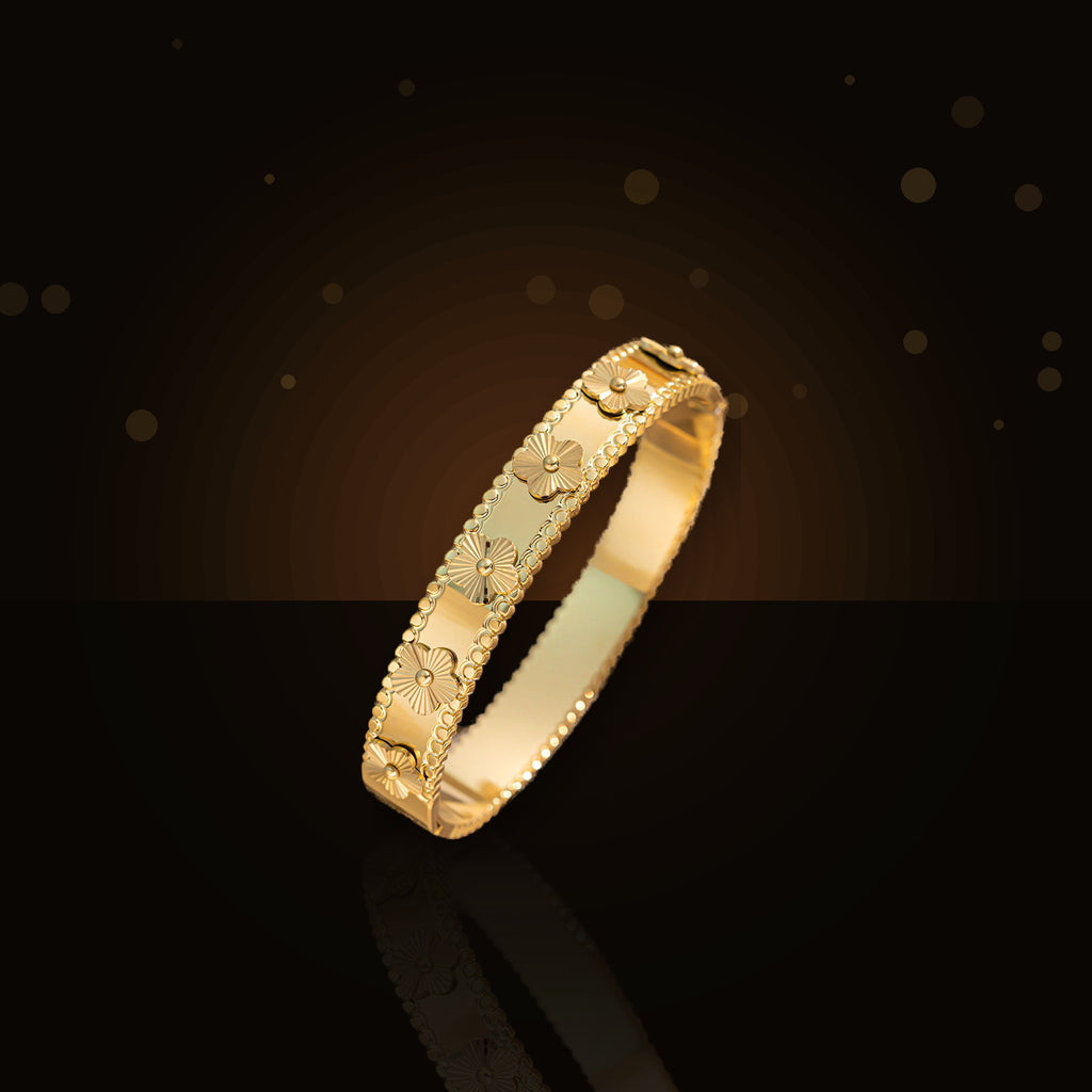 Vintage French-Style 316L 316L Stainless Steel Gold Electroplated Floral Bracelet for Women with Hypoallergenic Finish - dark glossy luxury campaign product photo