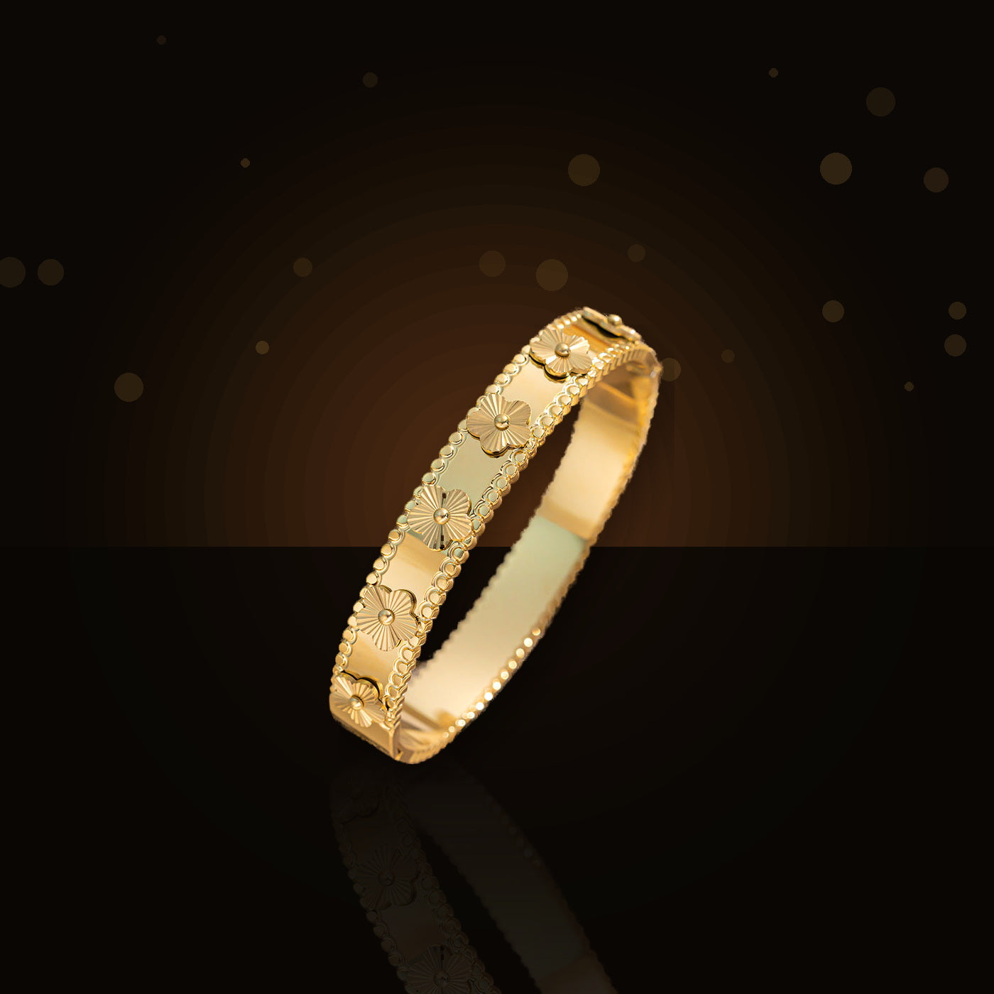 Vintage French-Style 316L 316L Stainless Steel Gold Electroplated Floral Bracelet for Women with Hypoallergenic Finish - dark glossy luxury campaign product photo