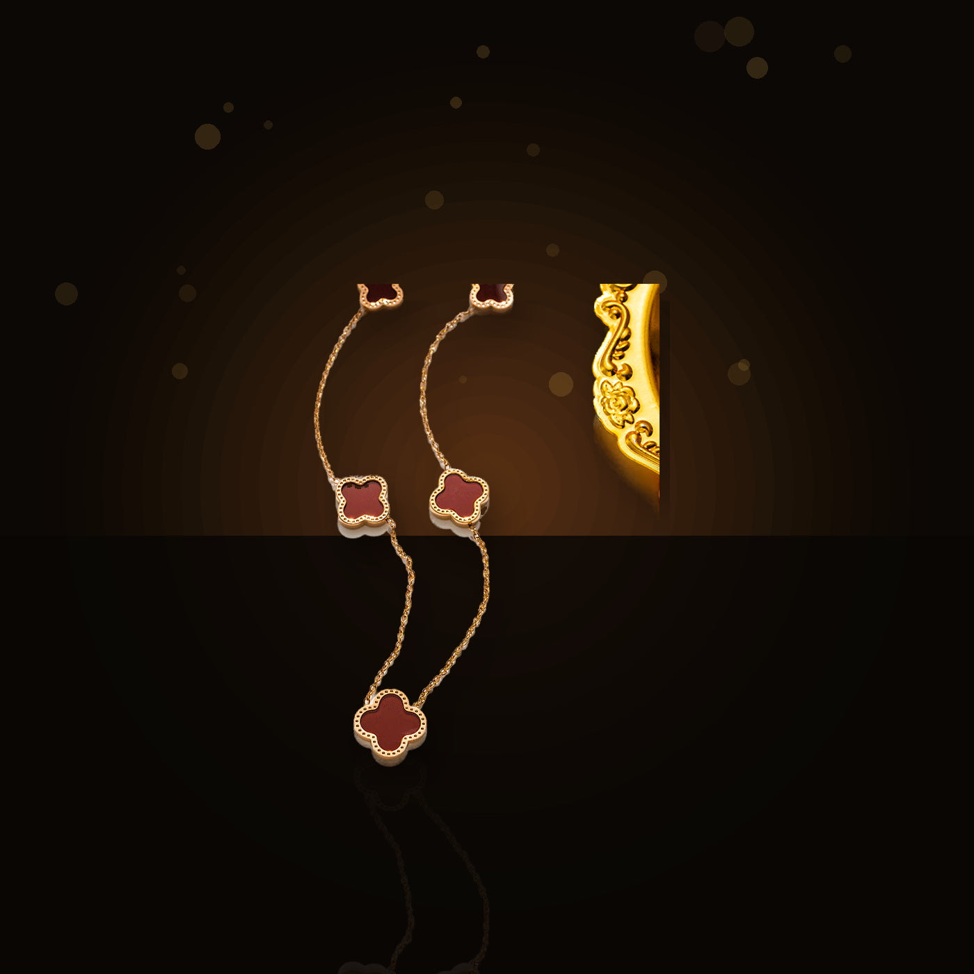 Light Luxury Gold Electroplated Geometric Four-Leaf Clover 316L 316L Stainless Steel Necklace for Women - dark glossy luxury campaign product photo