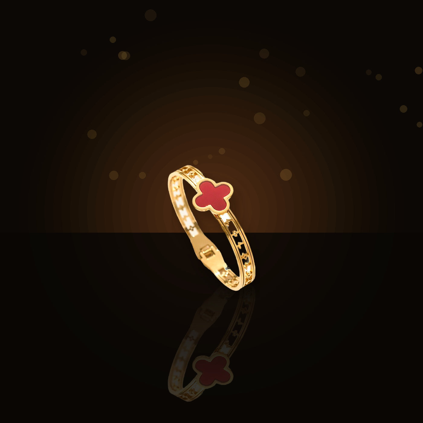 Minimalist Lucky Clover Shaped 316L 316L Stainless Steel Bracelet with Gold Electroplated for Women - dark glossy luxury campaign product photo