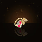 Butterfly-Shaped Minimalist 316L Stainless Steel Ring with Gold Electroplated and Micro-Pave Zirconia Accents for Women - dark glossy luxury campaign product photo