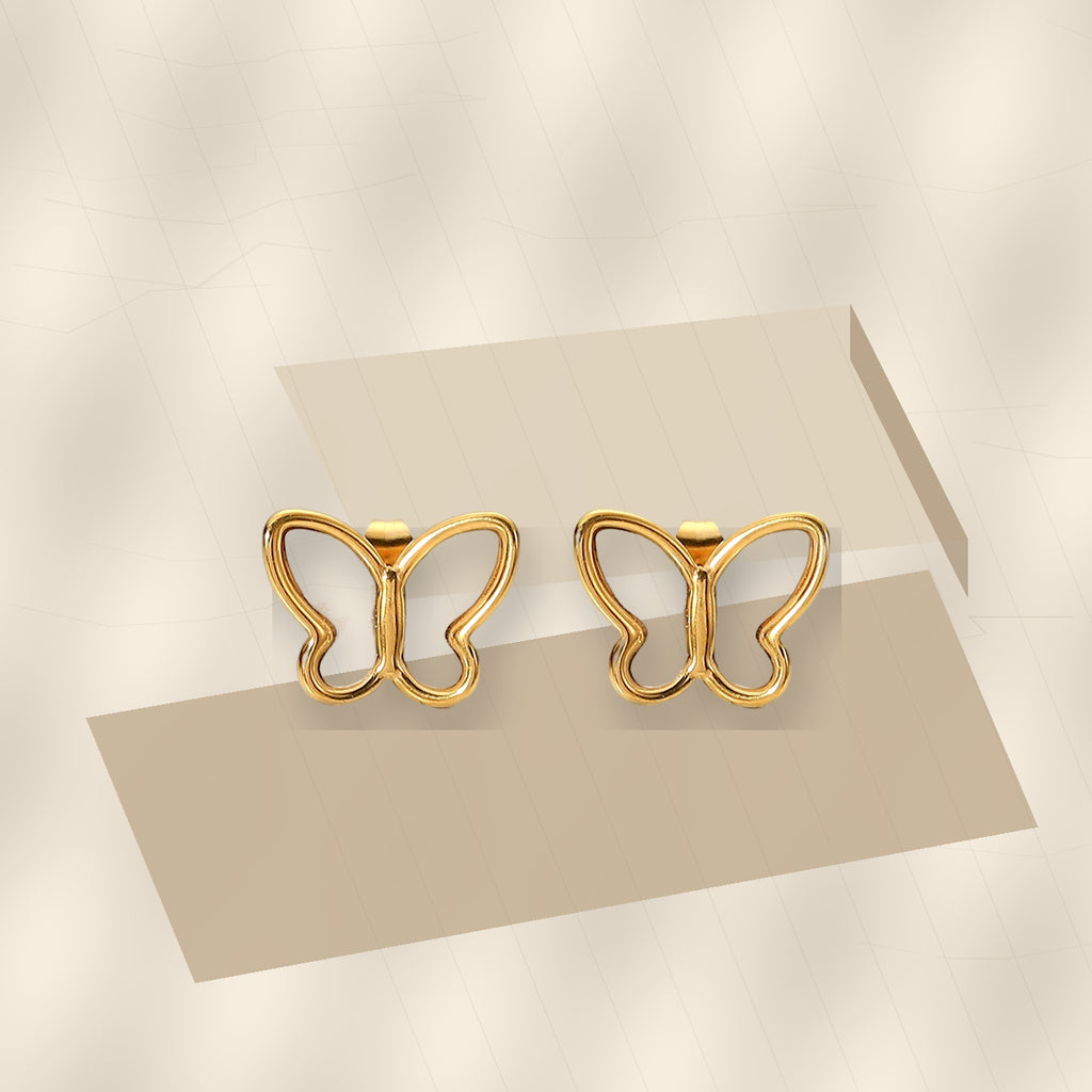 Elegant French Style Gold Electroplated 316L Stainless Steel Butterfly Stud Earrings for Women with Natural White Shell - modern geometric editorial product photo
