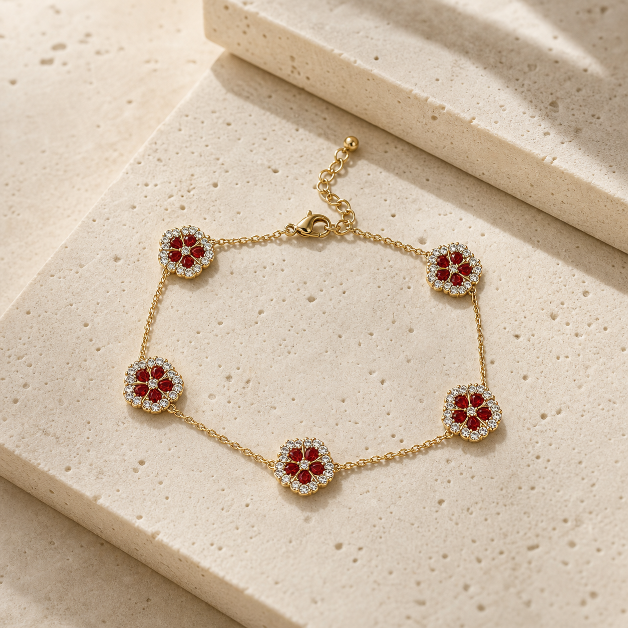 Elegant Floral Hand Chain for Women Made of 316L Stainless Steel with Zircon Inlay, Minimalist Luxury Style Bracelet for Daily Wear and Office Use - modern geometric editorial product photo