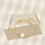 Fashionable Minimalist Four-Leaf Clover Bracelet for Women in 316L 316L Stainless Steel with Gold Electroplated Hypoallergenic Fade-Resistant Finish - modern geometric editorial product photo