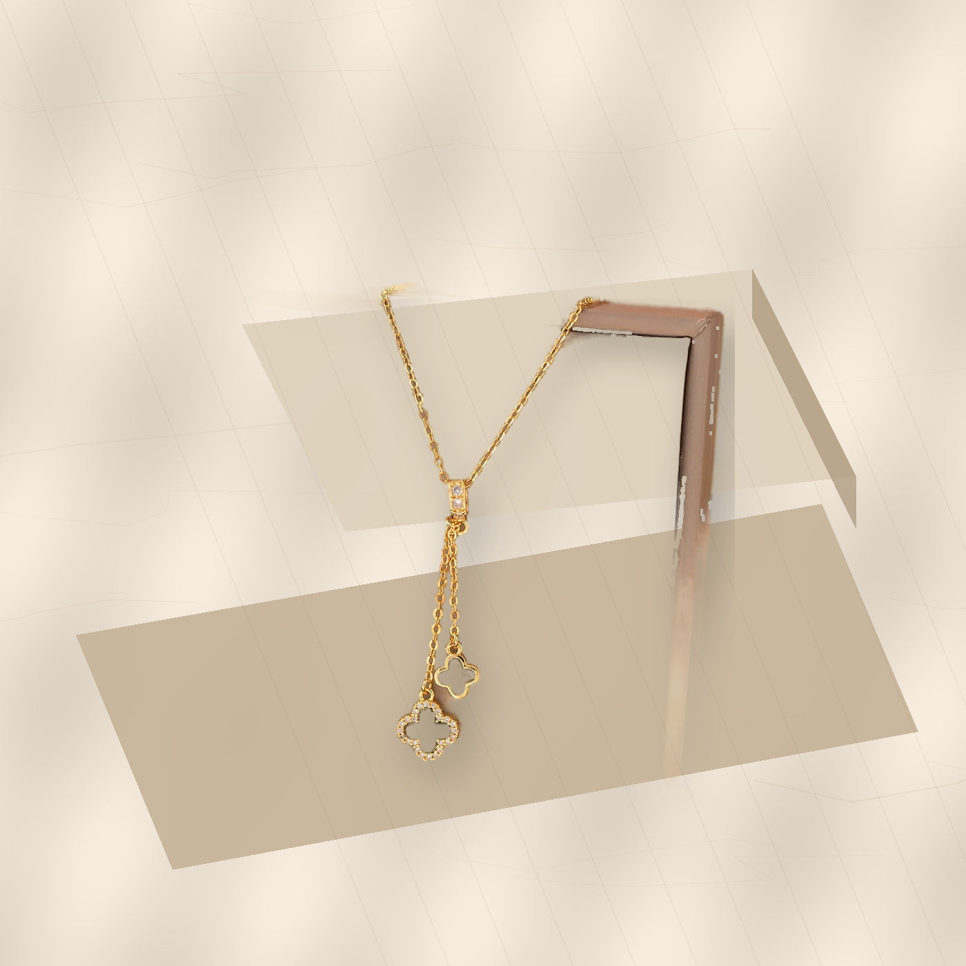 Minimalist Four-Leaf Clover Pendant Necklace for Women and Men in 316L 316L Stainless Steel with Micro-Pave 316L Stainless Steel Inlay and Plated Finish on O-Chain - modern geometric editorial product photo