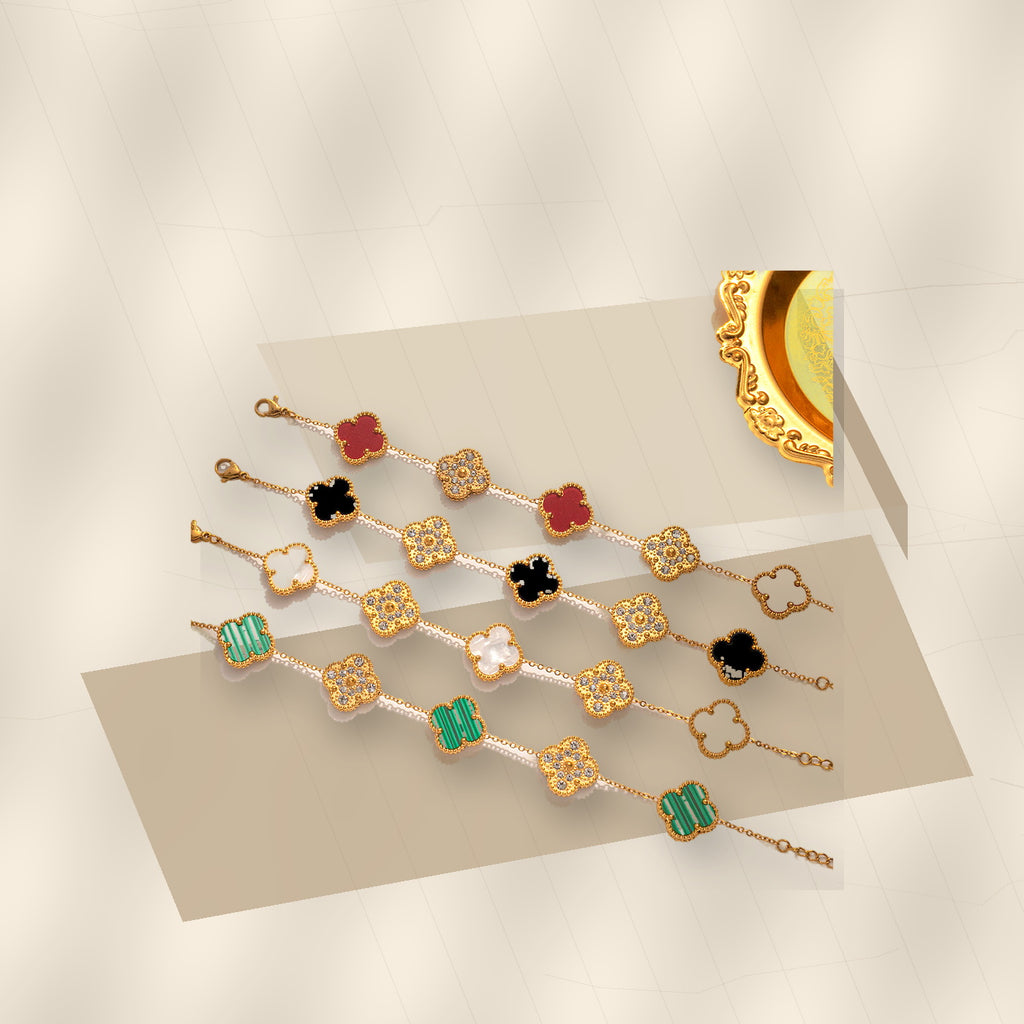 Elegant Four-Leaf Clover Bracelet with Rhinestone Inlay in 316L 316L Stainless Steel, Adjustable Two-Way Design for Women - modern geometric editorial product photo
