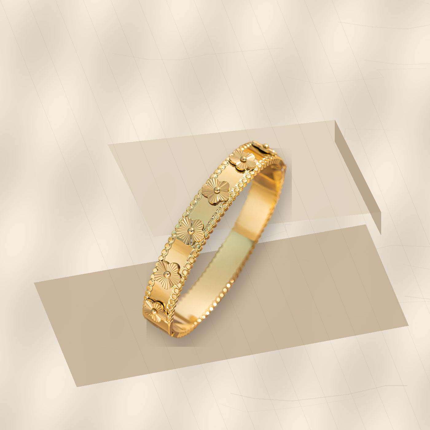 Vintage French-Style 316L 316L Stainless Steel Gold Electroplated Floral Bracelet for Women with Hypoallergenic Finish - modern geometric editorial product photo