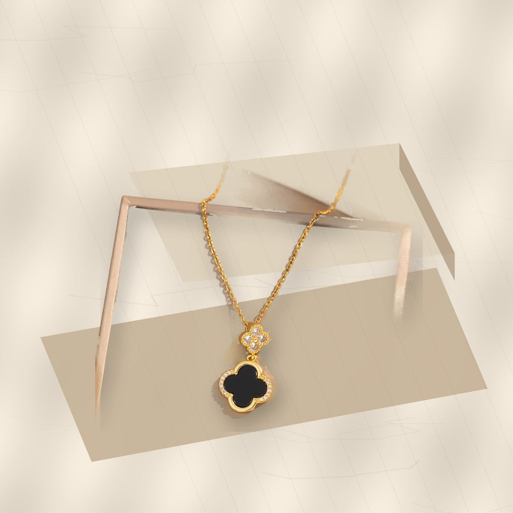 Luxury Style Clover-Shaped 316L 316L Stainless Steel Necklace and Earrings Set with Micro-Pavé Setting for Women and Men - modern geometric editorial product photo