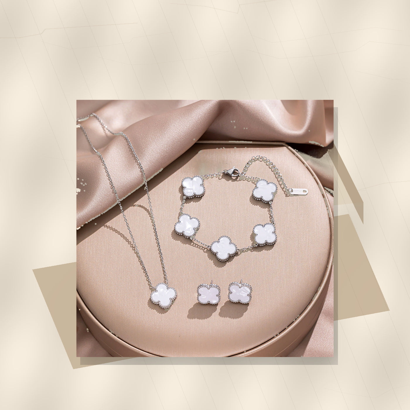 Minimalist Clover-Shaped 316L 316L Stainless Steel Necklace Set with Matching Bracelet and Earrings for Women - modern geometric editorial product photo