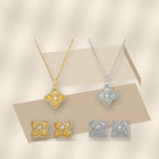 Minimalist Geometric Four-Sided Clover Pendant Necklace for Women in 316L 316L Stainless Steel with Rhinestone Inlay and Plated Finish - modern geometric editorial product photo