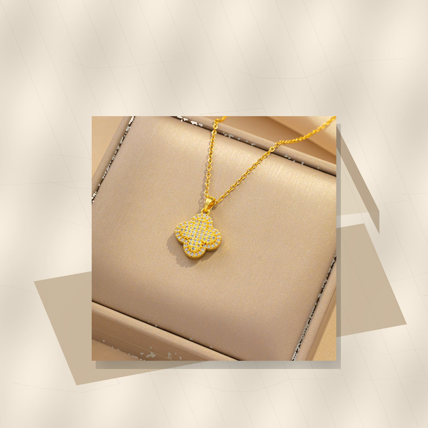 Minimalist Four-Leaf Clover Pendant Necklace for Women in 316L 316L Stainless Steel with Rhinestone Inlay and Polished Finish - modern geometric editorial product photo