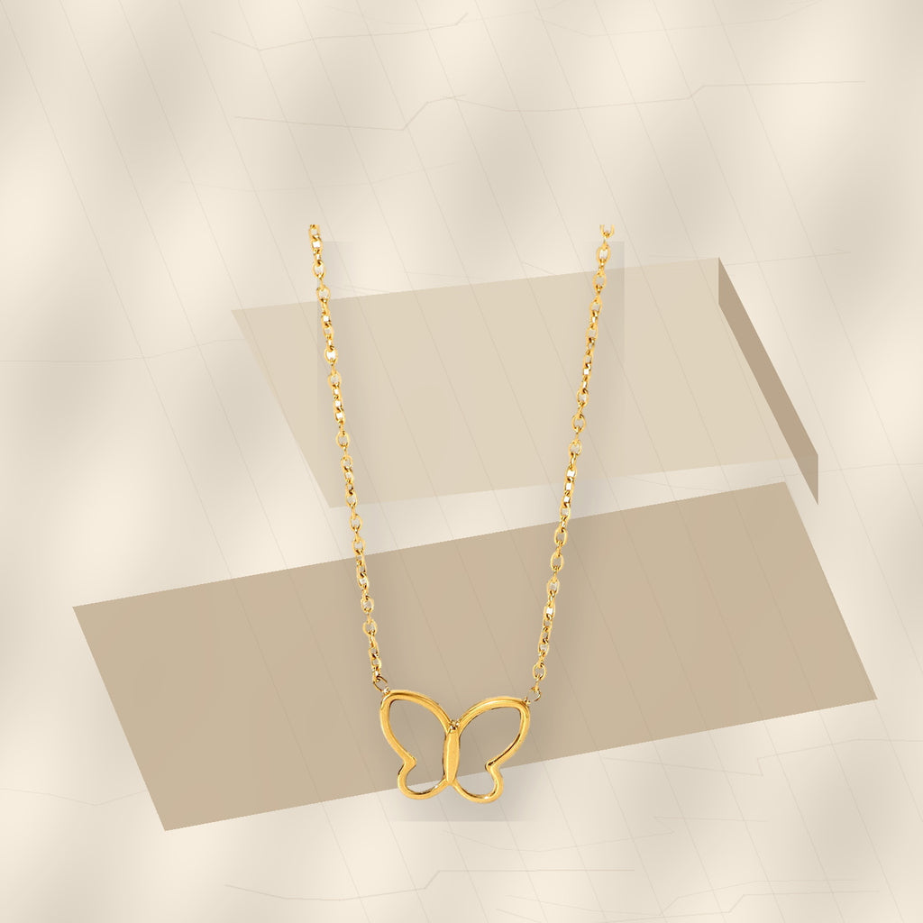 Butterfly Pendant Necklace in 316L Stainless Steel with Gold Electroplated for Women, Round Bead Chain, Animal-Inspired Minimalist Design - modern geometric editorial product photo