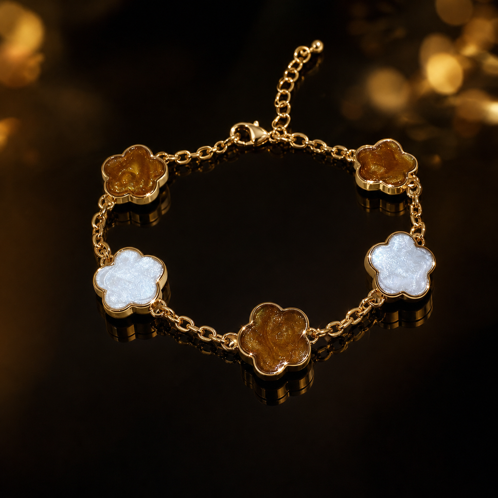 Elegant Floral Enamel Bracelet for Women in 316L Stainless Steel with Vintage Minimalist Style - dark glossy luxury campaign product photo