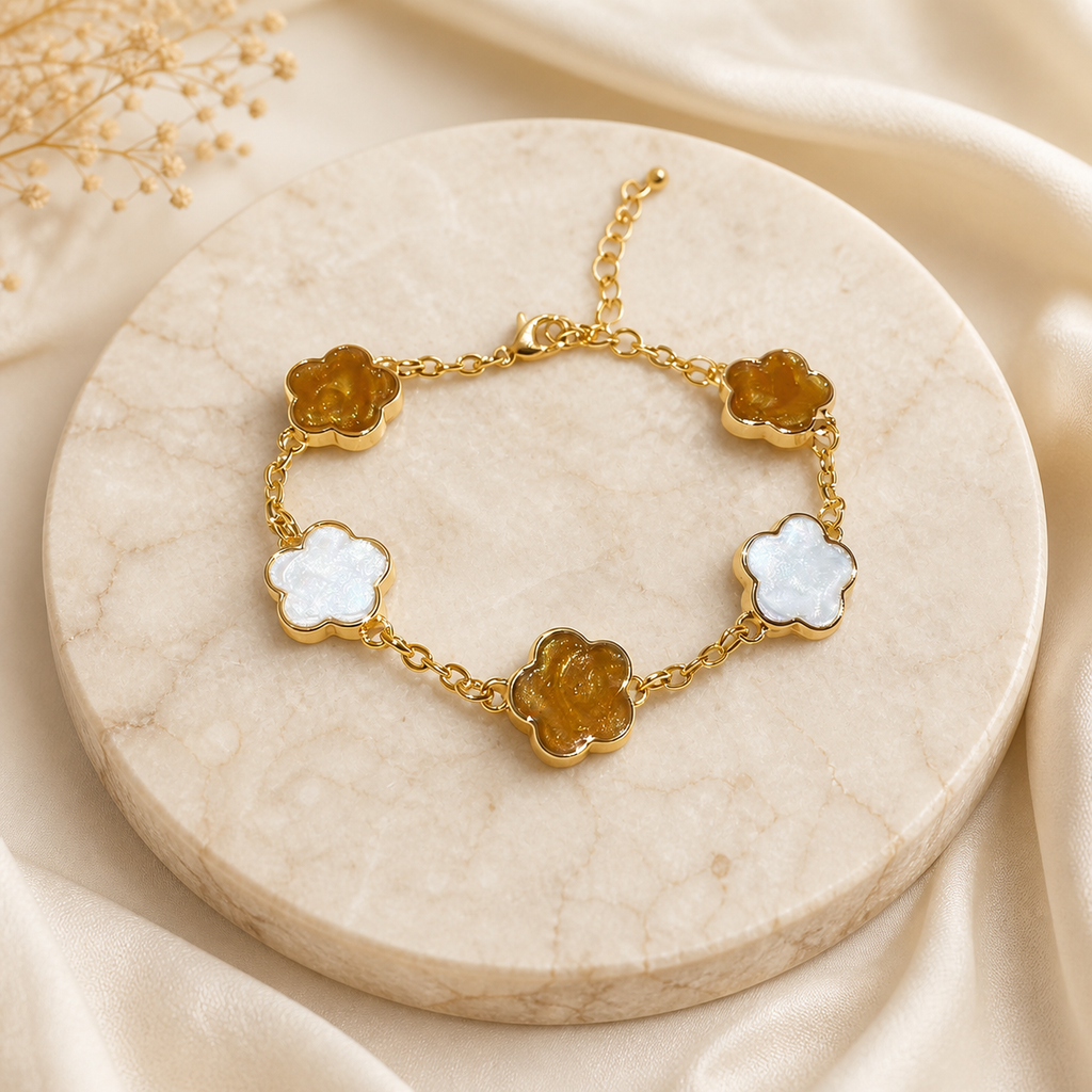 Elegant Floral Enamel Bracelet for Women in 316L Stainless Steel with Vintage Minimalist Style - ivory marble minimal luxury product photo