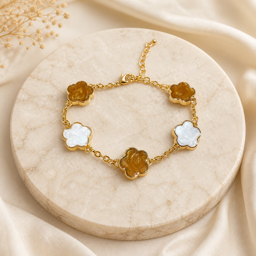 Elegant Floral Enamel Bracelet for Women in 316L Stainless Steel with Vintage Minimalist Style - ivory marble minimal luxury product photo