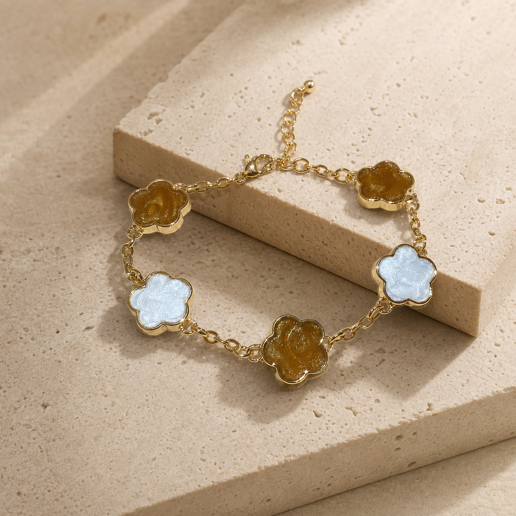 Elegant Floral Enamel Bracelet for Women in 316L Stainless Steel with Vintage Minimalist Style - modern geometric editorial product photo